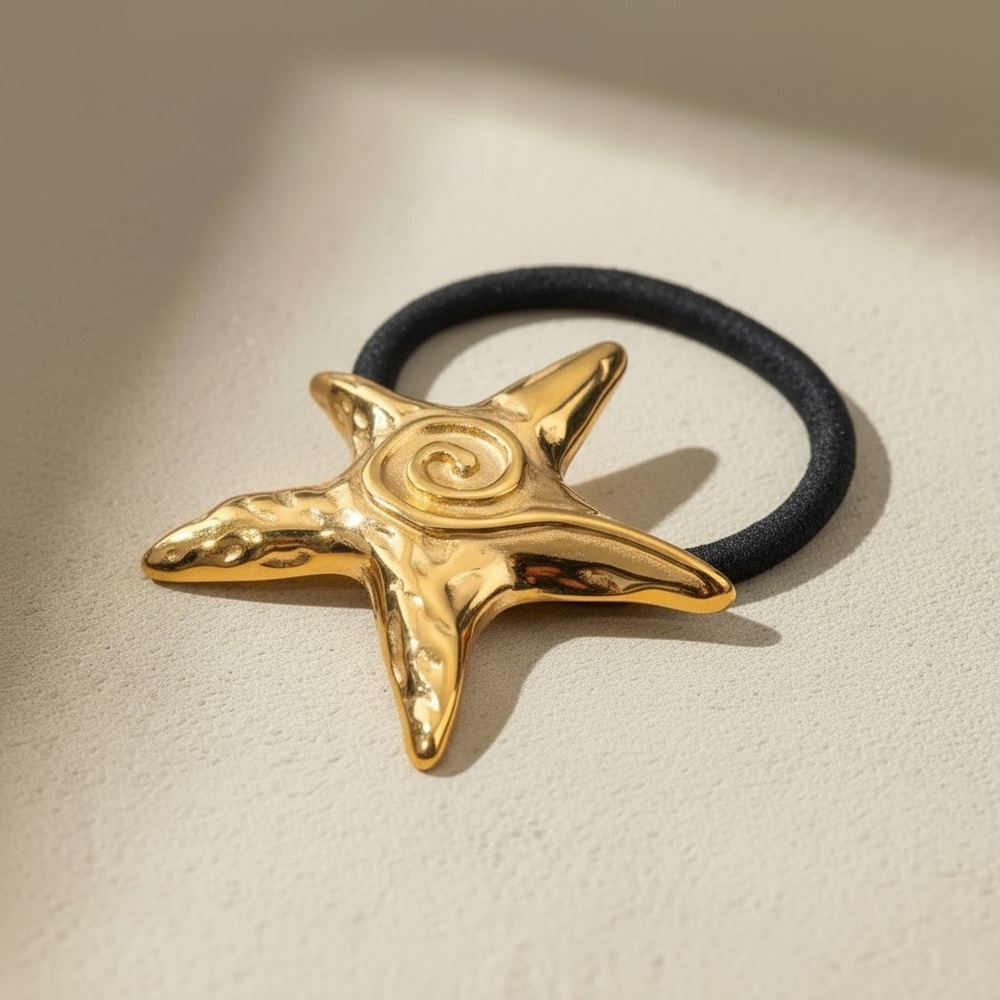 18K Gold Plated Stainless Steel Sculptural Starfish Ponytail Cuff Hair Tie